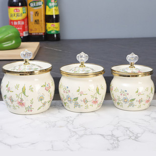 欧丽家珐琅搪瓷罐调料罐糖罐盐罐搪瓷茶叶罐佐料辣椒面罐猪油罐子