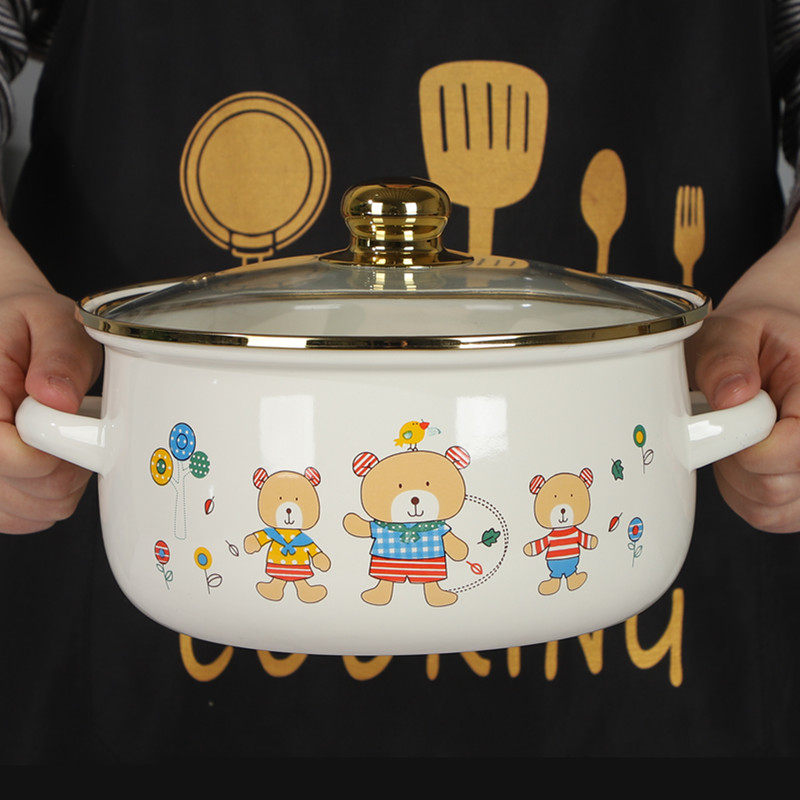 搪瓷猪油罐带盖家用耐高温老式荤油罐双耳大容量储油盆食品级装油