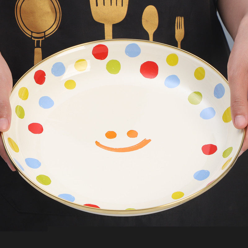 新品厚实欧丽家珐瑯搪瓷金边搪瓷盘圆形搪瓷茶盘点心盘水饺盘老式,餐饮具,餐用托盘,淘宝优惠券,粉丝福利购,淘宝优惠卷