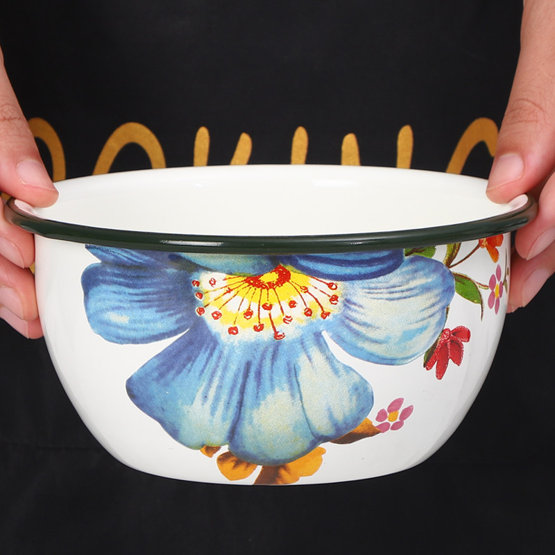 新品欧丽家珐琅搪瓷纯蓝色天空蓝搪瓷碗米饭碗汤盆烤盘饭盘可烤箱