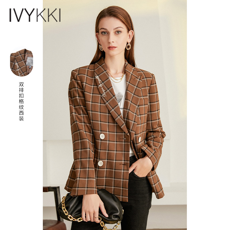 IVYKKI宽松咖色长袖西装外套休闲