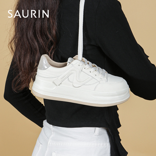索兰小白鞋女2025新款秋季时尚板鞋圆头厚底运动休闲鞋25CX47277