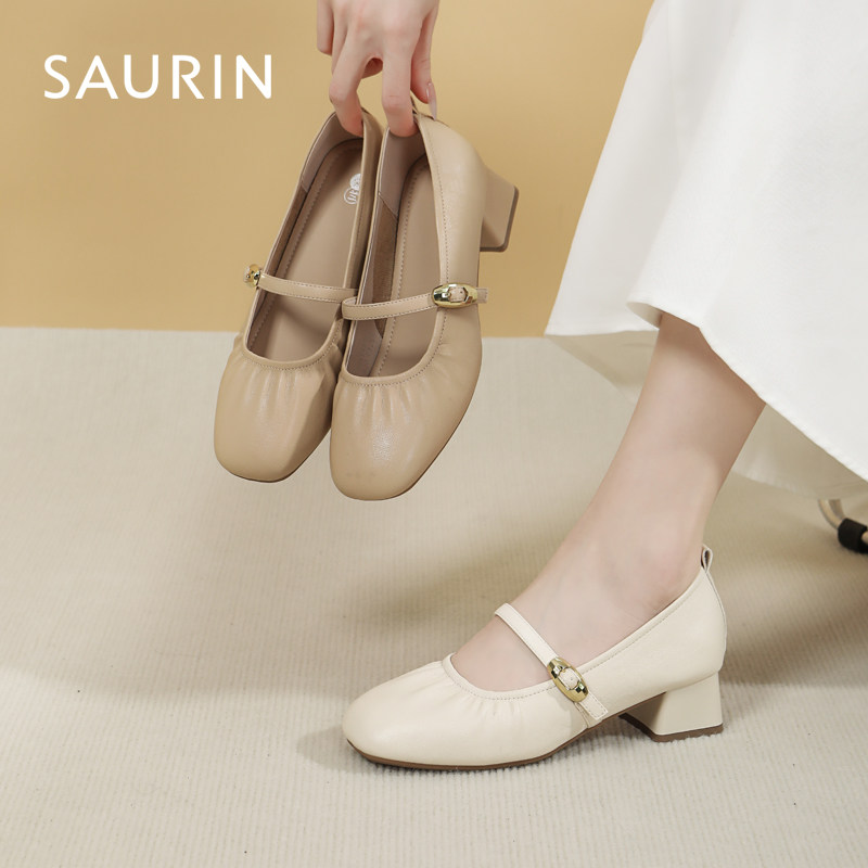 索兰玛丽珍鞋女2026春季新款法式温柔方头浅口粗跟单鞋26AT45109,女鞋,玛丽珍鞋,淘宝优惠券,粉丝福利购,淘宝优惠卷