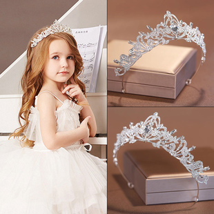 皇冠女童头饰儿童高端公主水晶王冠生日发卡演出表演舞台发饰头箍
