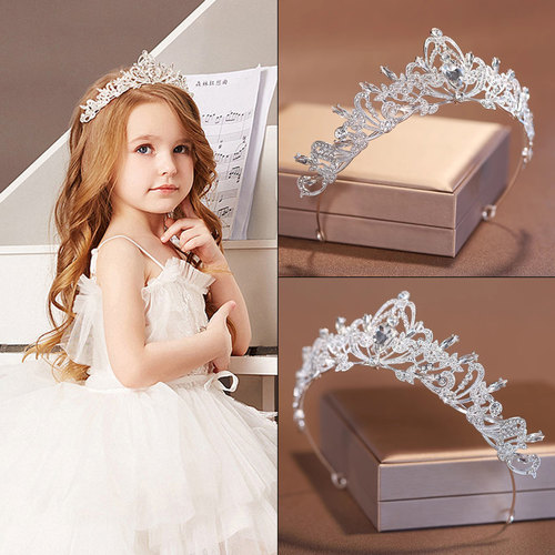 皇冠女童头饰儿童高端公主水晶王冠生日发卡演出表演舞台发饰头箍