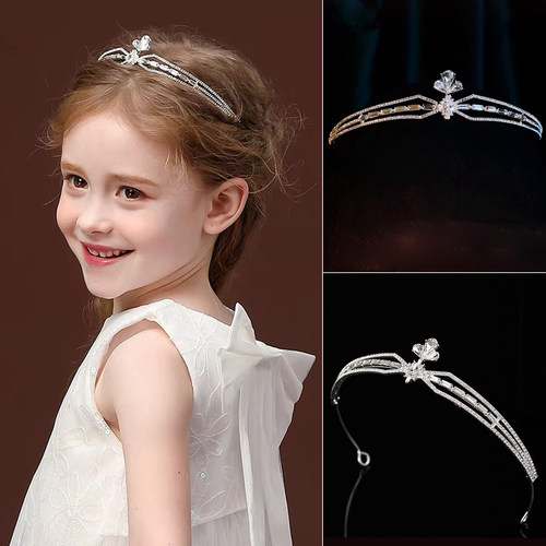 水钻闪亮高档儿童皇冠花童头饰发箍舞台表演女孩生日礼物发卡王冠