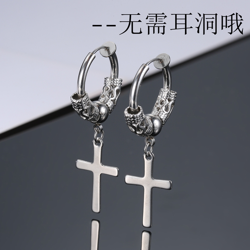 十字架长款耳夹无耳洞女酷暗夹耳环假耳钉男士潮无洞无孔耳饰耳挂