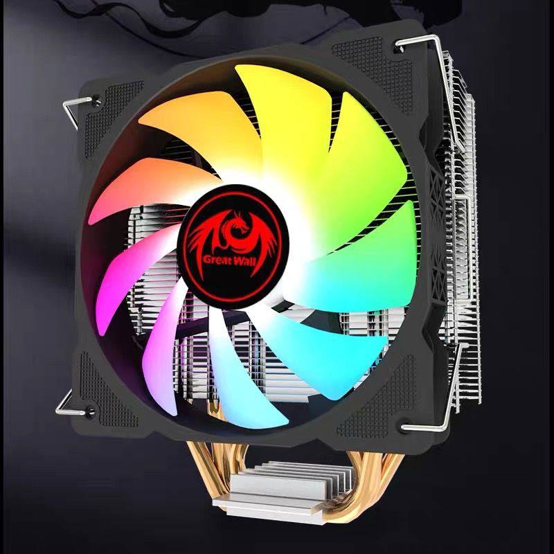 长城红龙400冲锋版 CPU散热风扇12cm炫彩4铜管高效静音散热器全新