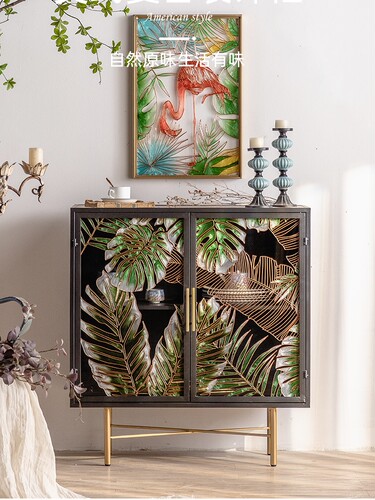 美式复古储藏钢化玻璃彩绘玄关柜