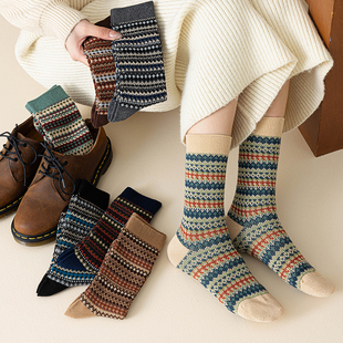 袜子女棉袜秋冬季 双针双路ins潮长筒棉袜百搭袜 中筒袜长袜子厚款