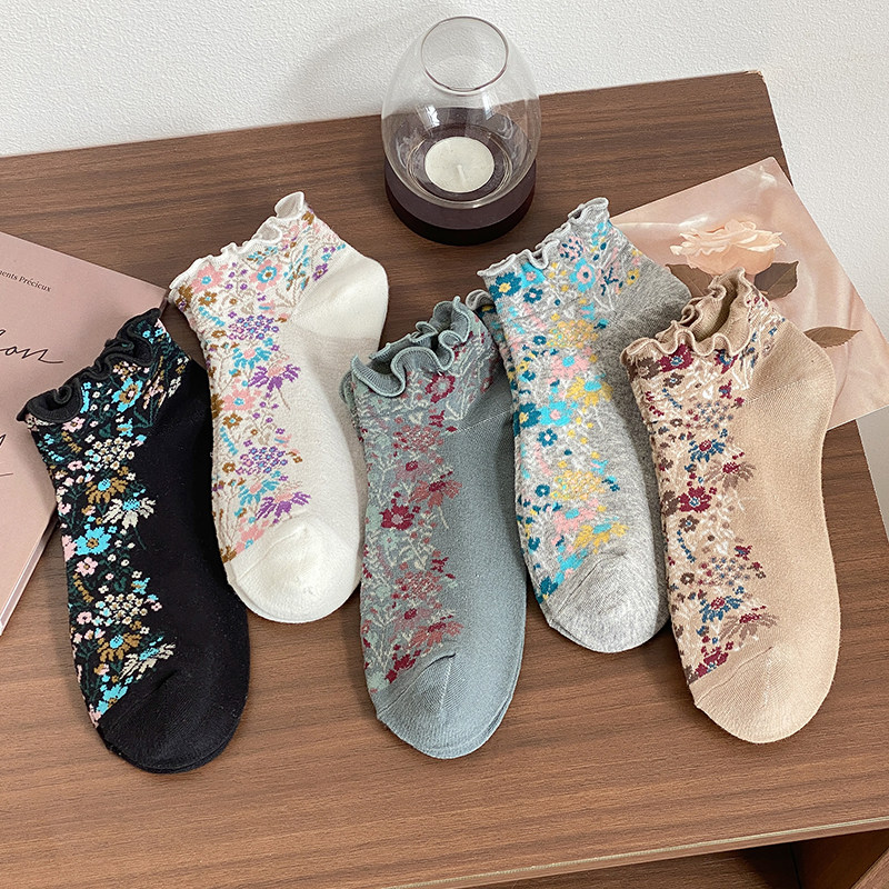 袜子女棉袜木耳卷边复古宫廷浮雕碎花女船袜民族风低帮短筒袜子,女士内衣/男士内衣/家居服,短袜,淘宝优惠券,粉丝福利购,淘宝优惠卷