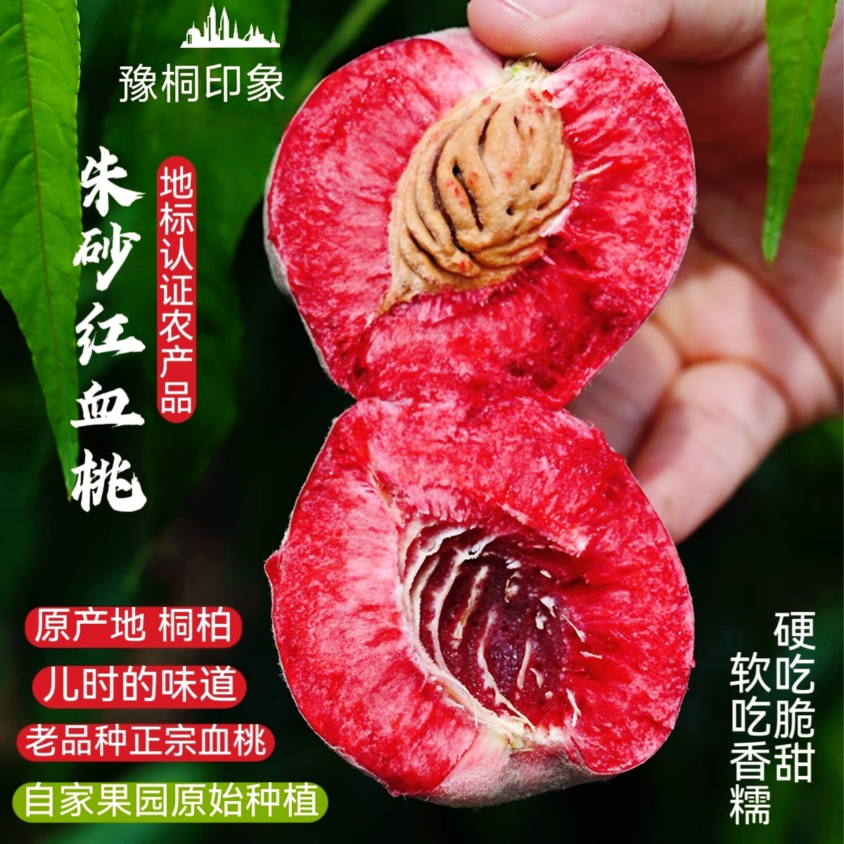 南阳桐柏朱砂红桃子当季现摘胭脂红肉新鲜血桃孕妇水果蜜桃整箱