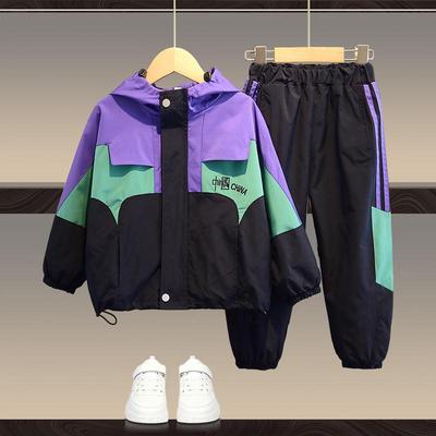 男童酷帅春装套装儿童加绒校服2025新款童装冲锋衣运动装春秋外套