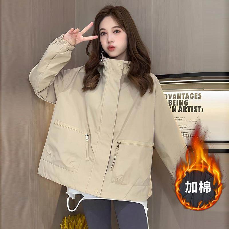 连帽冲锋衣女小个子加棉棒球服短外套秋冬夹克上衣女百搭工装风衣,女装/女士精品,短外套,淘宝优惠券,粉丝福利购,淘宝优惠卷