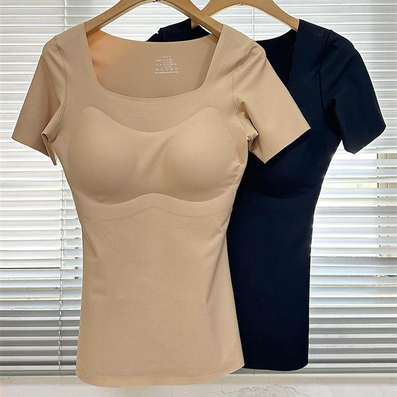 2025年爆款加绒保暖背心带胸垫内搭免穿文胸立体小抽条短袖肌底衣,女士内衣/男士内衣/家居服,保暖上装,淘宝优惠券,粉丝福利购,淘宝优惠卷