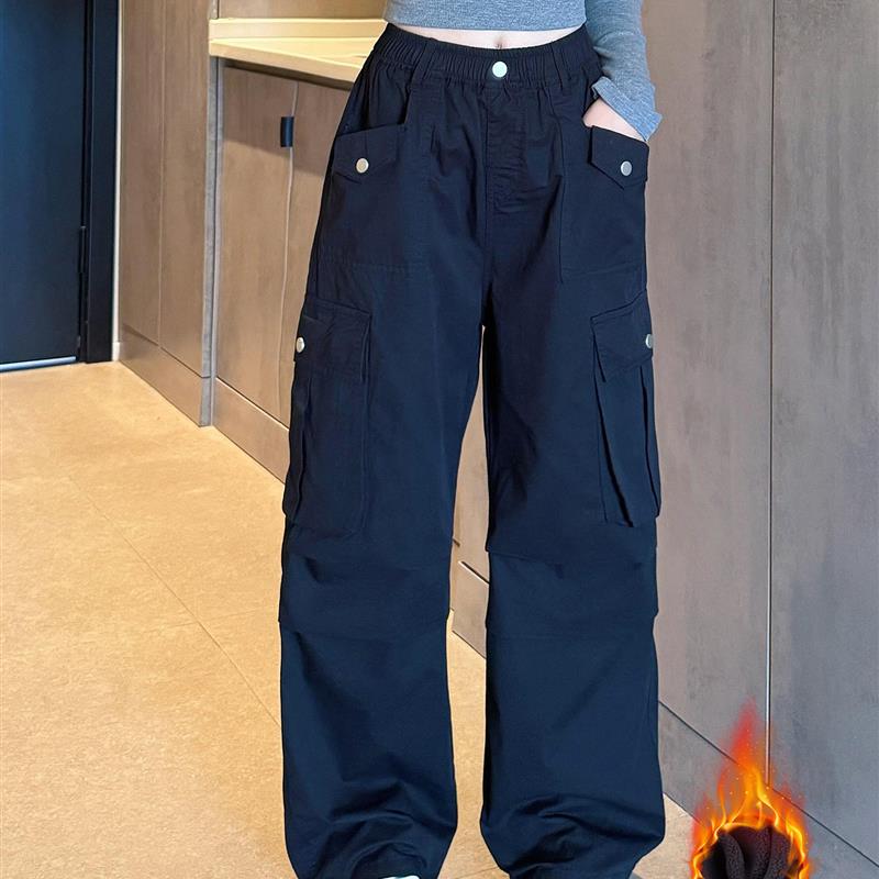 女童工装裤秋冬款2025新款洋气一体绒加厚运动裤大童时髦加绒裤子