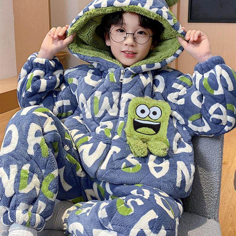 2025秋冬新款三层绗缝羊毛衬里加厚冬季男孩珊瑚绒套装,童装/婴儿装/亲子装,家居服套装,淘宝优惠券,粉丝福利购,淘宝优惠卷