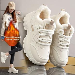 莆田真皮羊毛衬里厚底女式冬季老爸鞋2025新款显脚小码34增高运动