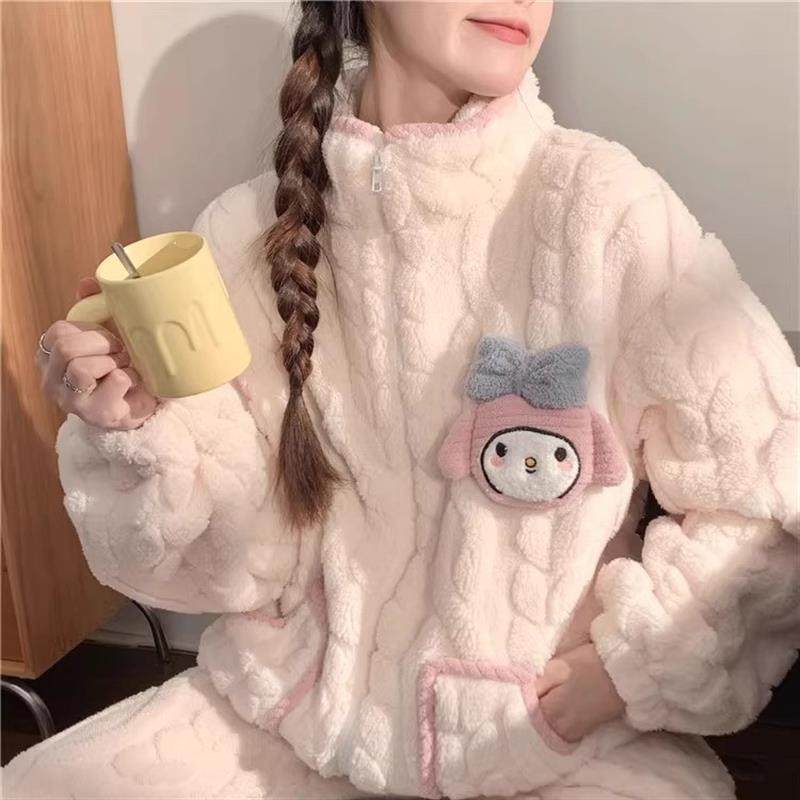 珊瑚绒秋冬女孩睡衣羊毛衬里加厚2024新款拉炼卡通法兰绒冬季家居,女士内衣/男士内衣/家居服,睡衣/家居服套装,淘宝优惠券,粉丝福利购,淘宝优惠卷