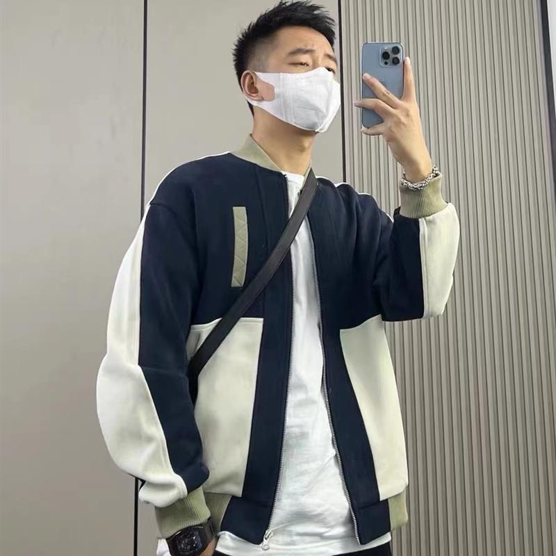 春秋季拼色棒球服男士韩版宽松针织开衫外套短款轻熟休闲痞帅夹克