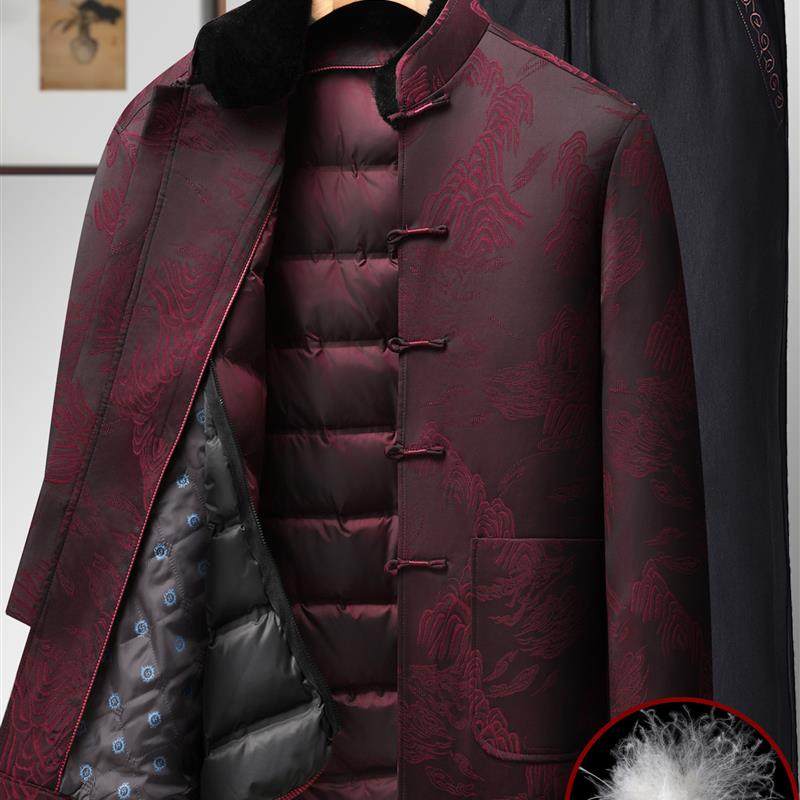 新中式风唐装羽绒服男中老年可脱卸内胆加厚保暖爸爸冬装套装