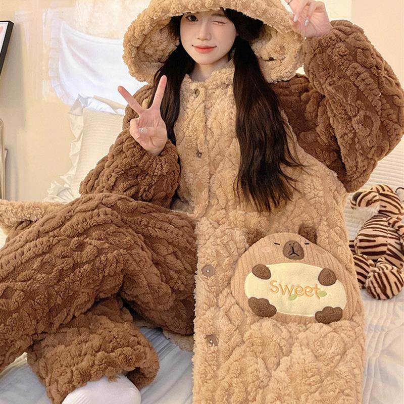 卡皮巴拉女童睡衣儿童冬季珊瑚绒厚三层夹棉大童初中生女孩家居服,童装/婴儿装/亲子装,家居服套装,淘宝优惠券,粉丝福利购,淘宝优惠卷
