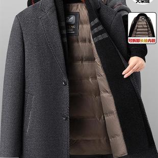 羊毛呢西装大衣男士爸爸冬装婚宴西服外套冬季加厚羽绒中老年棉衣