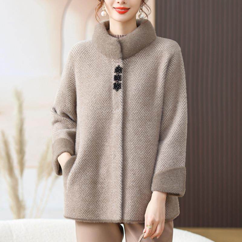 妈妈秋冬装水貂绒洋气高贵外套新款中老年女时尚加厚毛呢开衫上衣,女装/女士精品,中老年女装,淘宝优惠券,粉丝福利购,淘宝优惠卷