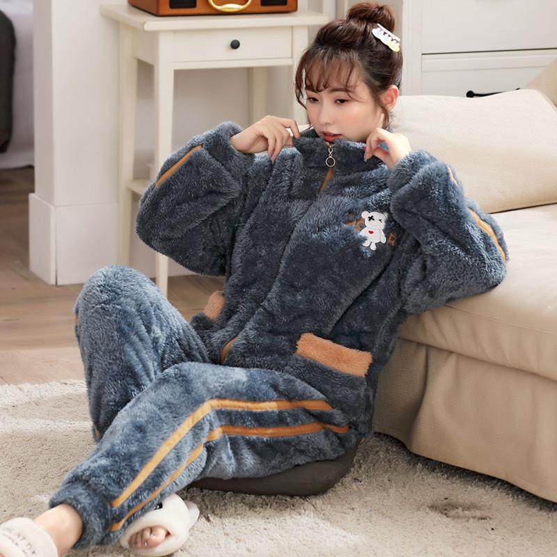 珊瑚丝绒睡衣的妇女在秋冬加码胖毫米宽松羊毛衬里加厚拉炼开衫家,女士内衣/男士内衣/家居服,睡衣/家居服套装,淘宝优惠券,粉丝福利购,淘宝优惠卷