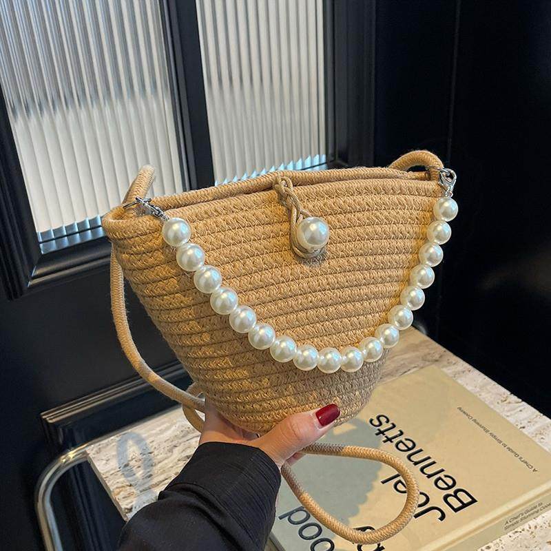 新中式草编包包女士2025新款国风珍珠斜挎小包度假沙滩包编织包夏,箱包皮具/热销女包/男包,通用款女包,淘宝优惠券,粉丝福利购,淘宝优惠卷