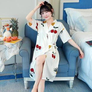 日式 睡衣家居服 和服睡袍女夏季 纯棉性感系绳V领睡裙浴袍宽松短袖