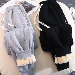 小羊绒女式秋冬运动裤2024新款宽松系带羊毛衬里加厚保暖棉裤休闲