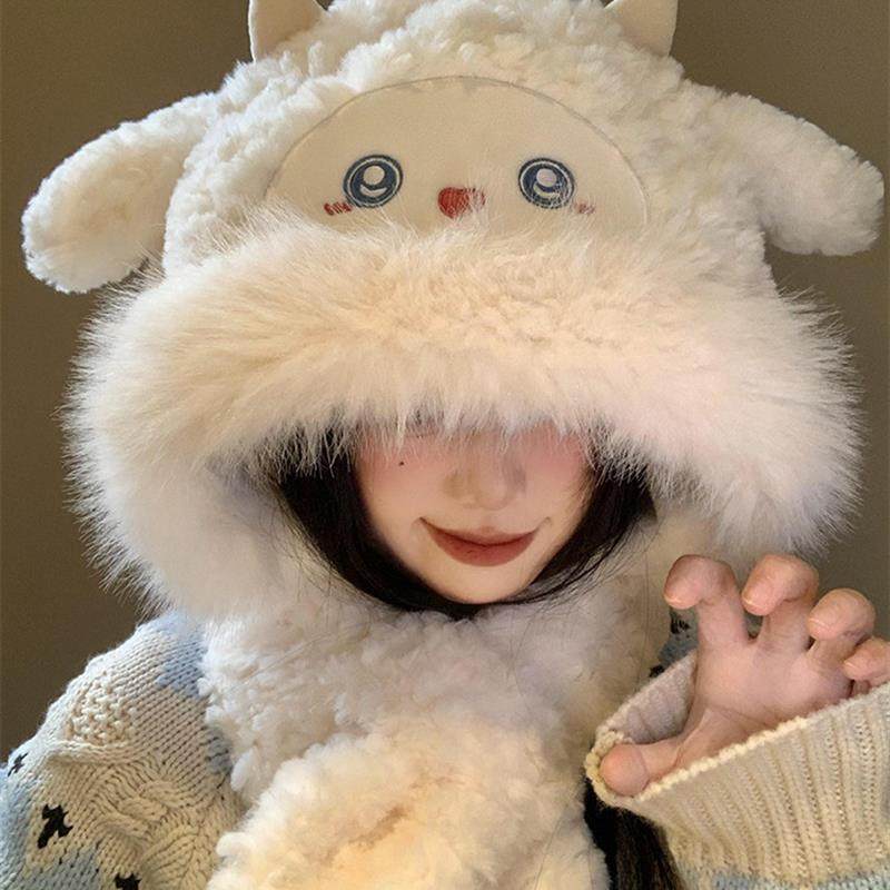 可爱的小绵羊羊毛女帽冬季新款防寒保暖帽围巾全合一加厚护耳雷锋,服饰配件/皮带/帽子/围巾,帽子,淘宝优惠券,粉丝福利购,淘宝优惠卷