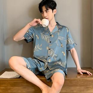 夏季 短袖 短裤 2025新款 冰丝睡衣男夏季 薄款 丝稠男士 大码 家居服套装