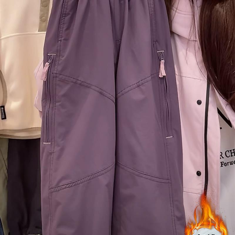 女童加绒冲锋裤秋冬新款儿童软壳裤子一体绒加厚阔腿裤运动保暖裤