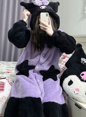 睡衣女秋冬季睡裙纯棉厚可爱风珊瑚绒睡袍2022年秋冬季加绒加厚法