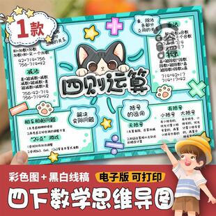 四则运算思维导图手抄报电子模板 小学生数学四下一单元人教版71