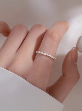 925纯银糖纸戒指女食指戒轻奢尾戒小众设计感素圈开口戒