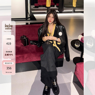 休闲上衣 优雅黑私服皮衣女设计感短款 IUIU阿晶家 新年战袍