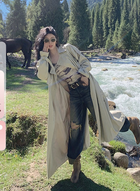 IUIU ONLINE 秋日美拉德长款风衣斜插口袋设计宽松休闲大衣外套女