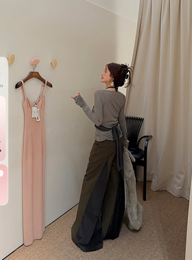 IUIU阿晶家 设计感拉链开叉微喇长裤女冬季宽松百搭拖地裤子