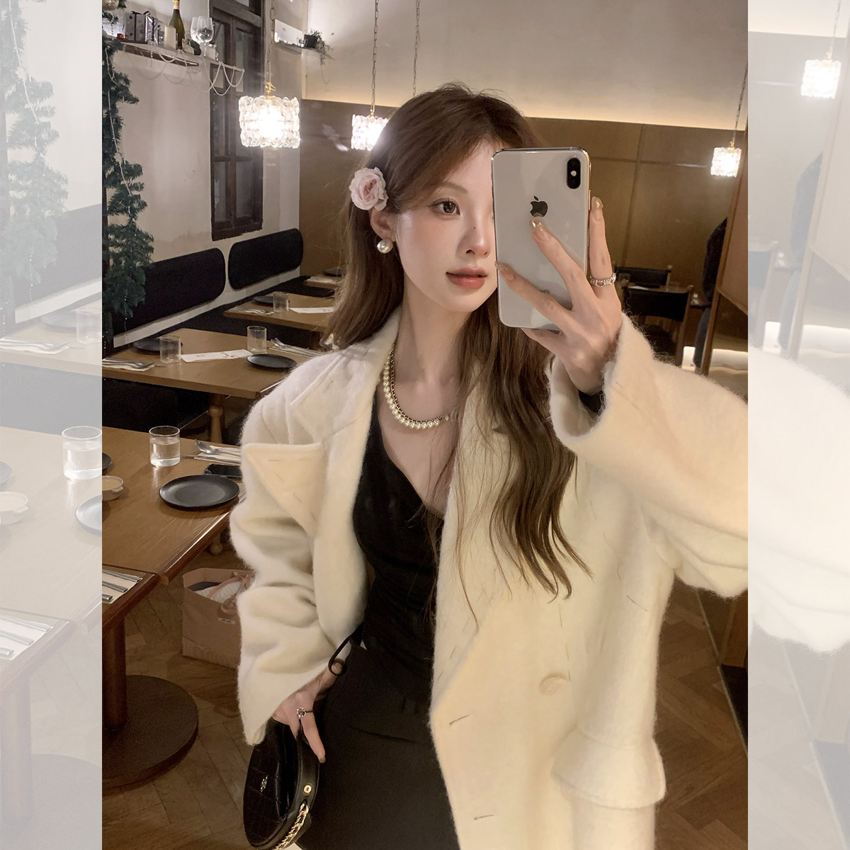 IUIU ONLINE 冬日暖阳羊毛重工大衣松弛感米色高级感毛呢外套女冬