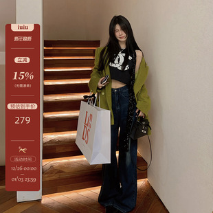 慵懒松弛感休闲阔腿裤 IUIU 做旧水洗牛仔棉蓝色牛仔裤 美式 ONLINE