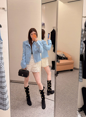 IUIU阿晶家「主推！本命蓝」定制定染羊毛coco女孩高级小香风外套