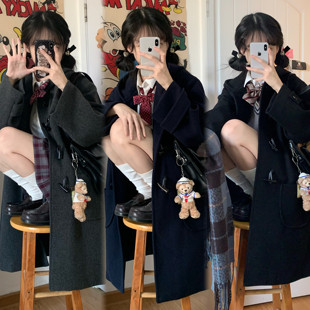 【尘芒JK】秋冬季日系毛呢外套学院风校供制服牛角扣大衣女加厚款