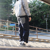 JORDAN3代AJ牛仔裤 乔丹飞人蓝色银丝爆裂纹泥点直筒束脚宽松长裤