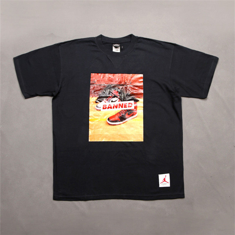JORDAN飞人AJ1美版复古纯棉短袖圆领印花运动男装夏季t恤