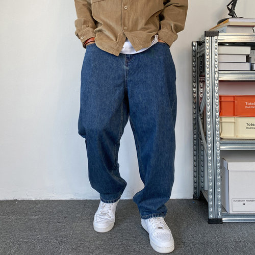 复古直筒牛仔裤男ins潮牌宽松