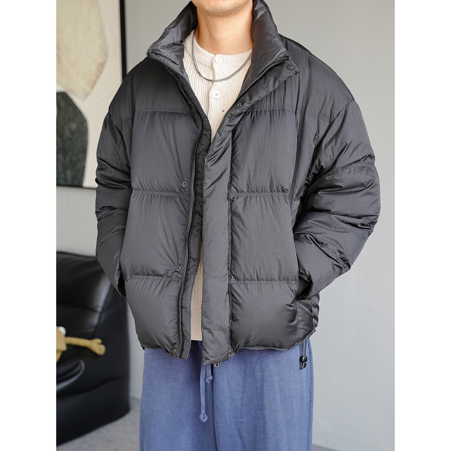 占大帅 男士立领泡芙羽绒服25冬季新款宽松加厚保暖面包服外套
