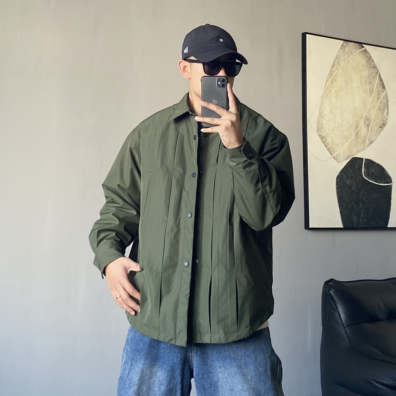 褶皱衬衫款轻薄羽绒服男宽松